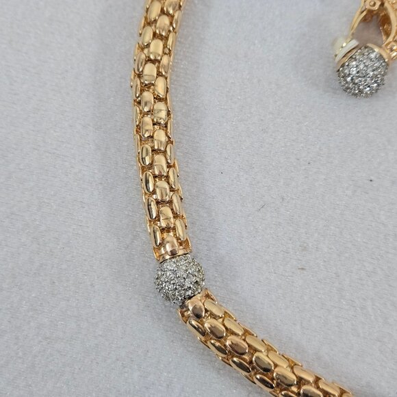 Rau Klikit Demi Pave Rhinestone 18" Snap Necklace w/Matching Earrings Signed LN - Picture 10 of 14